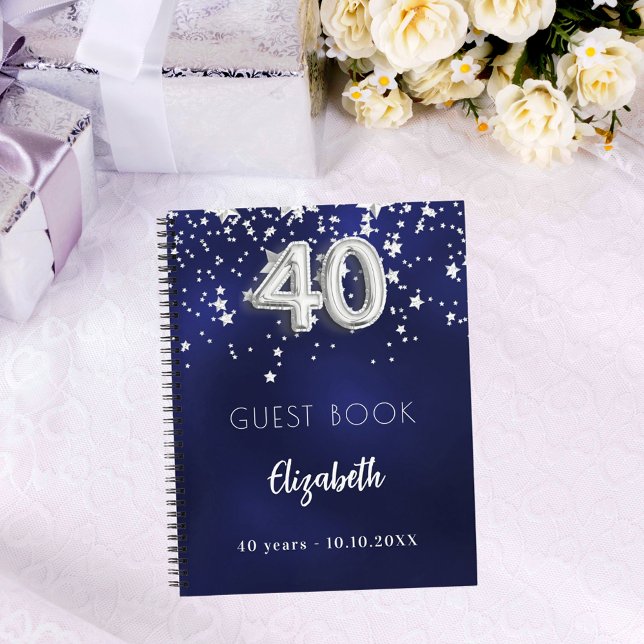 Guest book 40th birthday navy blue silver stars (Creator Uploaded)