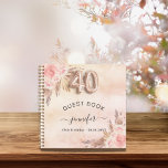 Guest book 40th birthday pampas grass rose gold<br><div class="desc">For an elegant 40th birthday party. A rose gold,  blush pink rustic faux metallic looking background. Decorated with rose gold,  pink florals,  pampas grass. Personalise and add a name and date.</div>