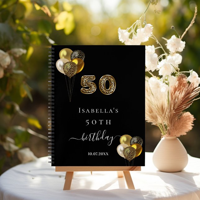 Guest book 50th birthday black gold leopard animal (Creator Uploaded)