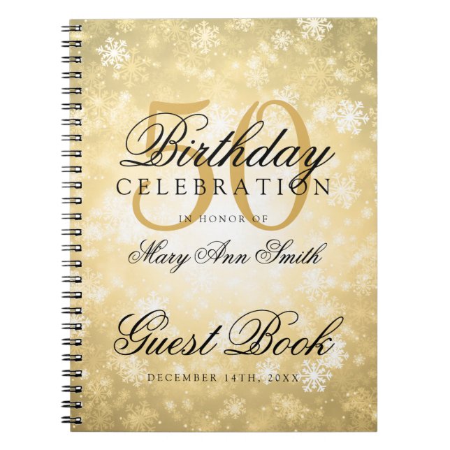 Guest book 50th Birthday Gold Winter Wonderland (Front)