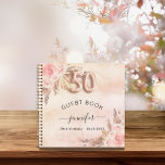 Guest book 50th birthday pampas grass rose gold<br><div class="desc">For an elegant 50th birthday party. A rose gold,  blush pink rustic faux metallic looking background. Decorated with rose gold,  pink florals,  pampas grass. Personalize and add a name and date.</div>
