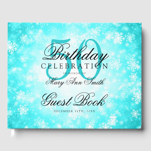Guest Book 50th Birthday Winter Turquoise (Front)