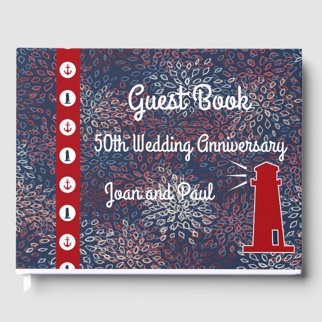 Guest Book, 50th Wedding Anniversary Nautical Guest Book (Front)