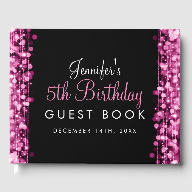 Guest book 5th Birthday Party Sparkles Pink (Front)