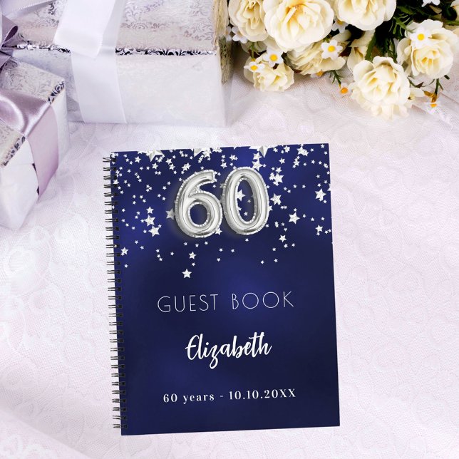 Guest book 60th birthday navy blue silver stars (Creator Uploaded)