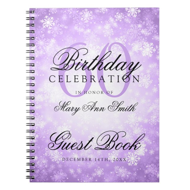 Guest book 60th Birthday Purple Winter Wonderland (Front)