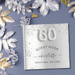 Guest book 60th birthday silver glitter name glam<br><div class="desc">A guestbook for a feminine and glamourous birthday party.  A stylish faux silver looking background with faux glitter,  sparkles. Add your name,  and text.  Age number is written with a balloon style font.</div>