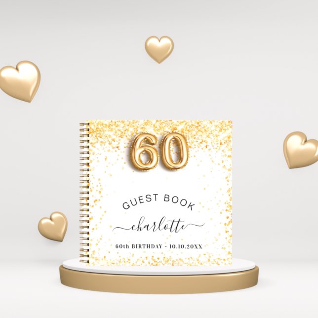 Guest book 60th birthday white gold glitter (Creator Uploaded)