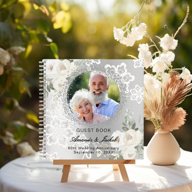 Guest book 60th Wedding Anniversary silver photo (Creator Uploaded)