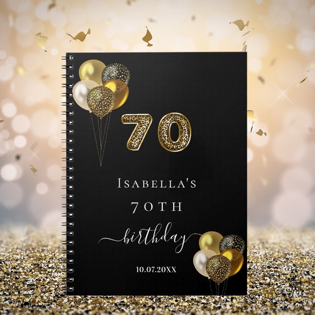 Guest book 70th birthday black gold leopard animal (Creator Uploaded)