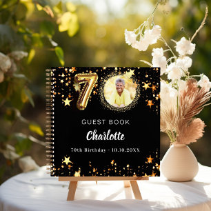 Guest book 70th birthday black gold stars photo