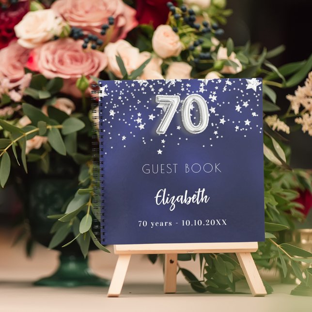 Guest book 70th birthday navy blue silver stars (Creator Uploaded)
