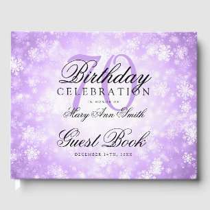 Guest Book 70th Birthday Purple Winter Wonderland