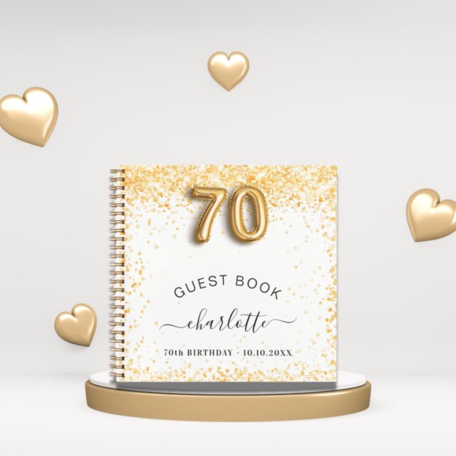 Guest book 70th birthday white gold glitter (Creator Uploaded)