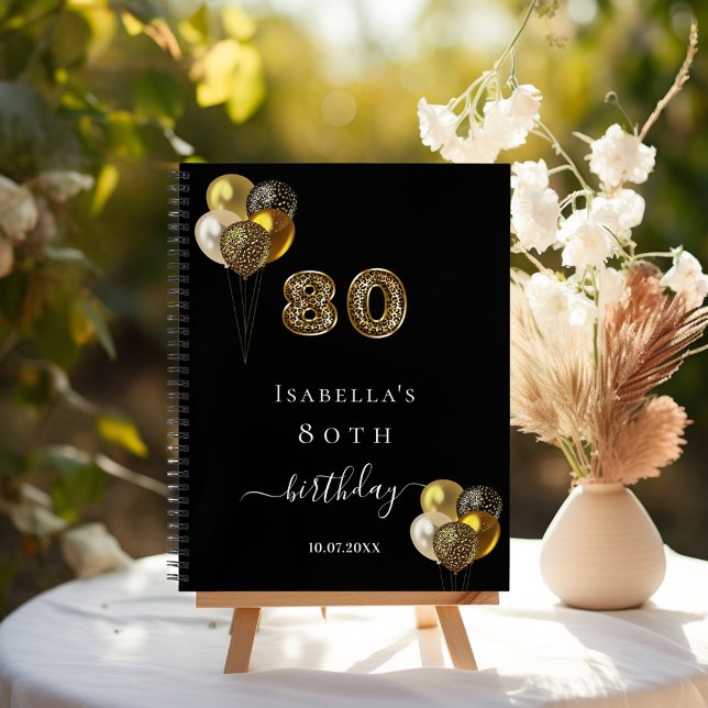 Guest book 80th birthday black gold leopard animal (Creator Uploaded)