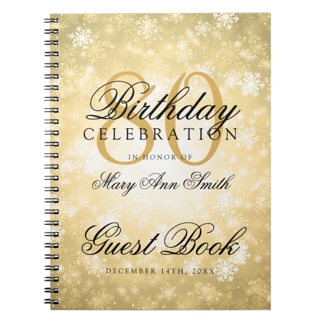 Guest book 80th Birthday Gold Winter Wonderland (Front)