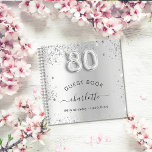 Guest book 80th birthday silver glitter name glam<br><div class="desc">A guestbook for a feminine and glamourous birthday party.  A stylish faux silver looking background with faux glitter,  sparkles. Add your name,  and text.  Age number is written with a balloon style font.</div>