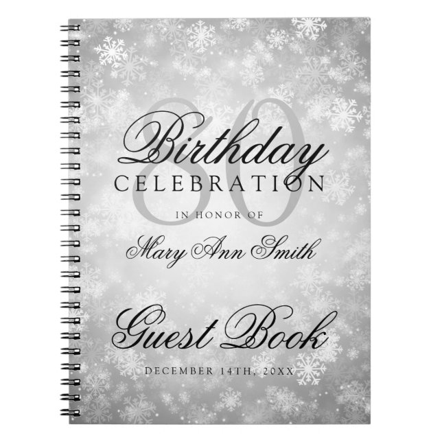 Guest book 80th Birthday Silver Winter Wonderland (Front)