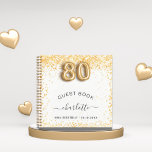 Guest book 80th birthday white gold glitter<br><div class="desc">A guestbook for a feminine and glamourous 80th birthday party.  A stylish white background with dark faux gold glitter,  sparkles. Add your name,  age/text. Number 80 is written with a balloon style font.</div>