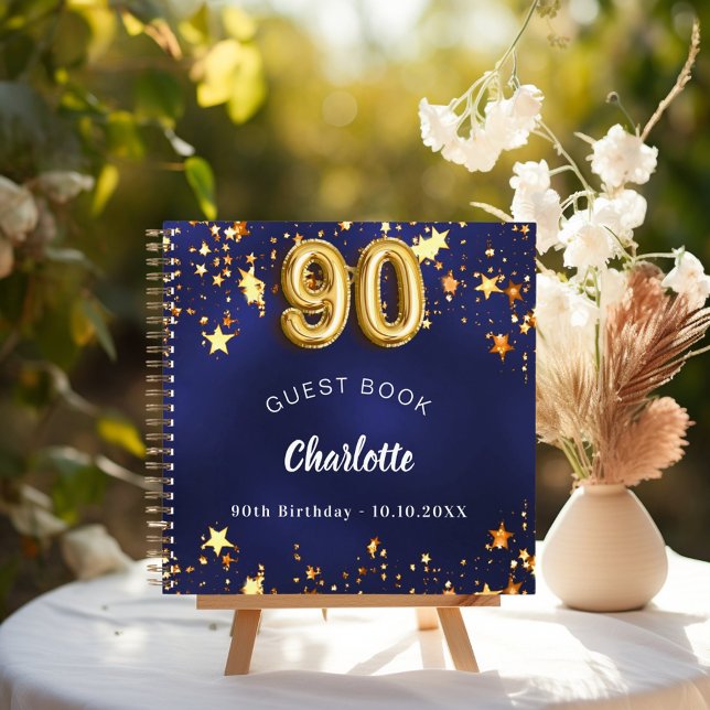 Guest book 90th birthday navy blue gold stars (Creator Uploaded)