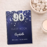 Guest book 90th birthday navy blue silver stars<br><div class="desc">A navy blue background colour with faux silver stars. The blue colour is uneven.  Add your name,  text.</div>