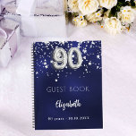Guest book 90th birthday navy blue silver stars<br><div class="desc">A navy blue background colour with faux silver stars. The blue colour is uneven.  Add your name,  text.</div>