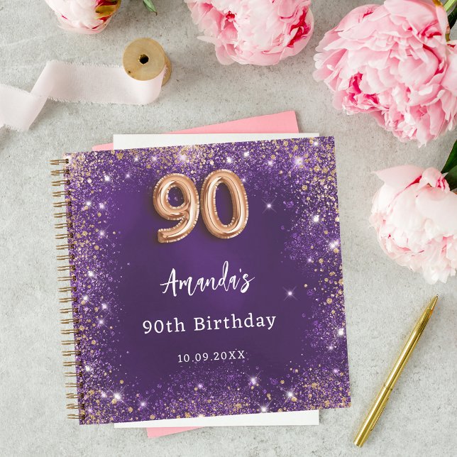 Guest book 90th Birthday purple rose gold glitter (Creator Uploaded)