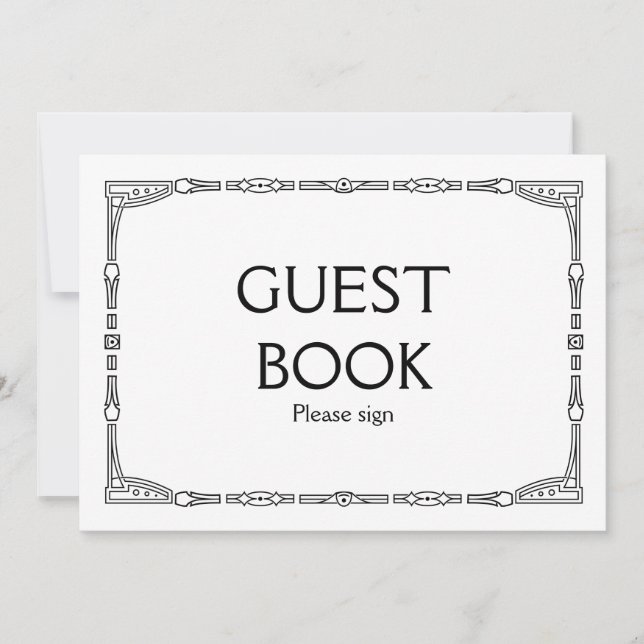 "Guest Book" Art Deco Style Wedding Sign Invitation (Front)