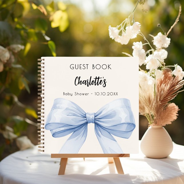 Guest book Baby Shower blue bow beige cream boy (Creator Uploaded)