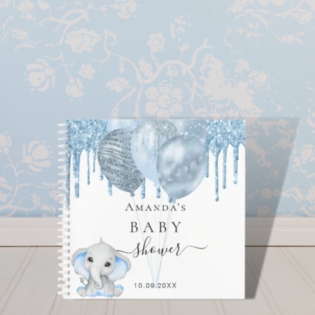 Guest book baby shower blue elephant boy balloons (Creator Uploaded)