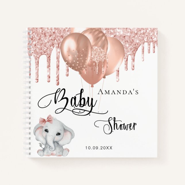 Guest book baby shower blush elephant girl (Front)