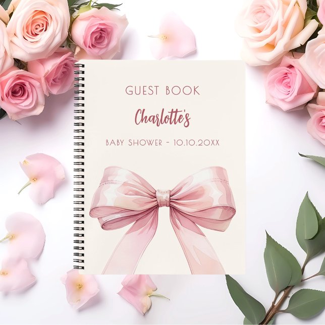 Guest book Baby Shower blush pink bow beige cream (Creator Uploaded)