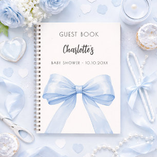 Guest book Baby Shower bow blue cream ivory boy