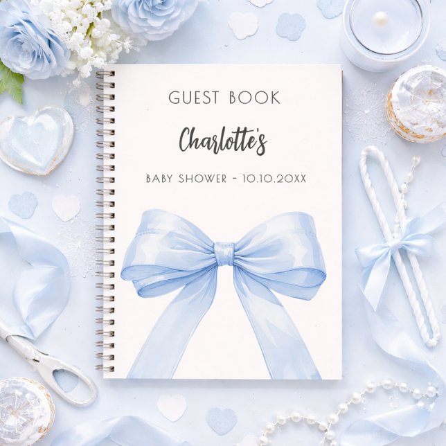 Guest book Baby Shower bow blue cream ivory boy (Creator Uploaded)