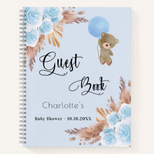Guest book Baby Shower boy teddy pampas grass