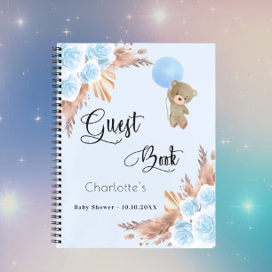Guest book Baby Shower boy teddy pampas grass