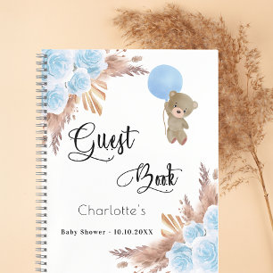 Guest book Baby Shower boy teddy pampas grass