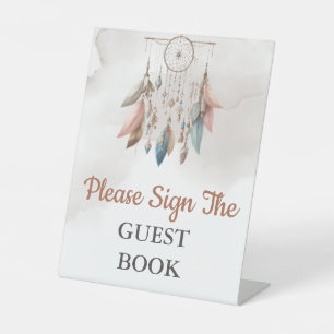 Guest Book Baby Shower Dreamcatcher Boho Pastel  Pedestal Sign