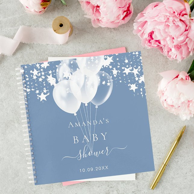 Guest book baby shower dusty blue stars balloons (Creator Uploaded)