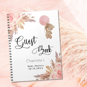 Guest book baby shower girl teddy pampas grass