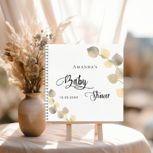 Guest book baby shower golden eucalyptus