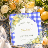 Guest book baby shower lemons blue gingham boy