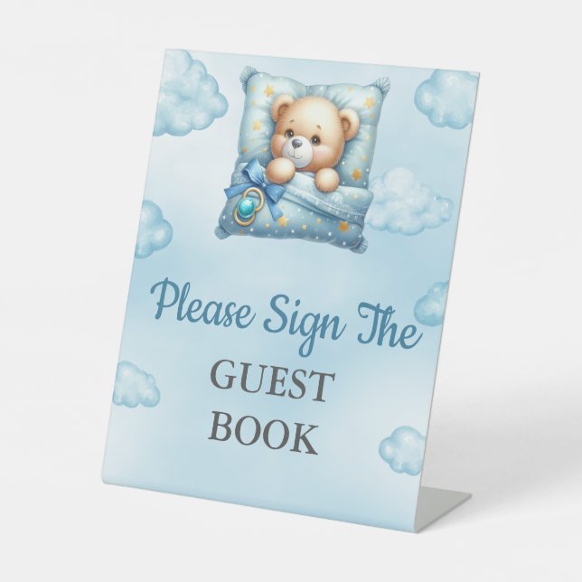 Guest Book Baby Shower Oh Baby Pillow Teddy Bear Pedestal Sign (Front)