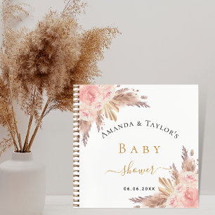 Guest Book Baby Shower pampas grass rose blush
