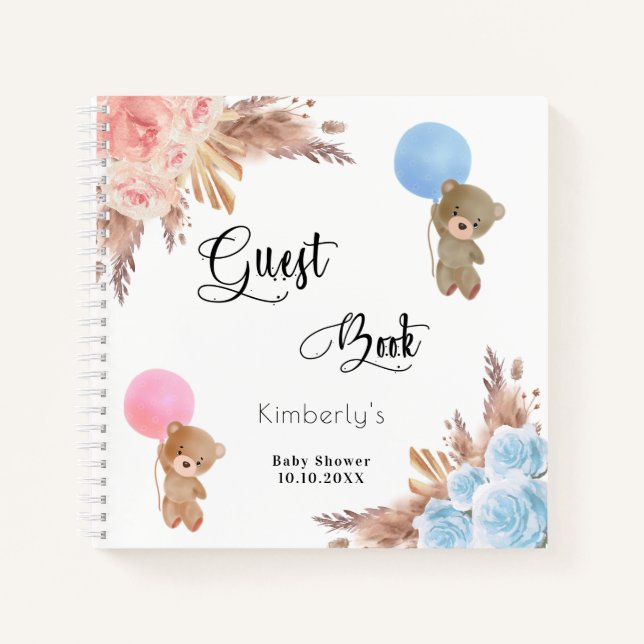 Guest book baby shower pampas grass teddy reveal (Front)