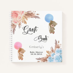 Guest book baby shower pampas teddy gender reveal
