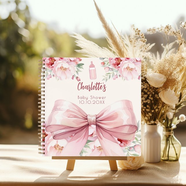 Guest book Baby Shower pink bow florals (Creator Uploaded)