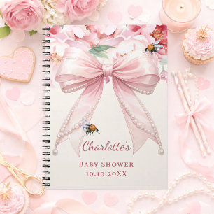 Guest book Baby Shower pink bow florals mum to bee