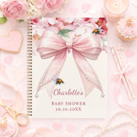 Guest book Baby Shower pink bow florals mum to bee