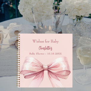 Guest book Baby Shower pink bow girl wishes